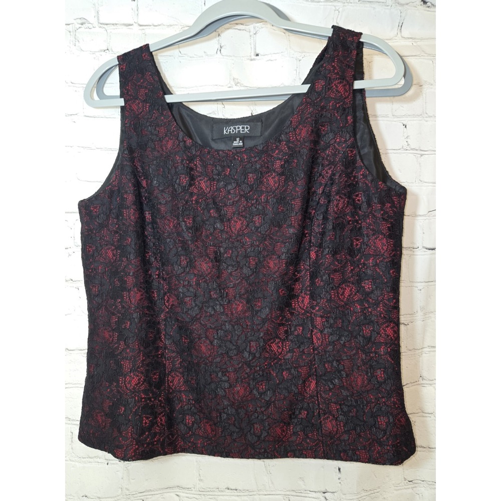 Red Black Lace Corset Tank Blouse Sz Lg 12 WhimsyGoth FairyGrunge CorporateGoth